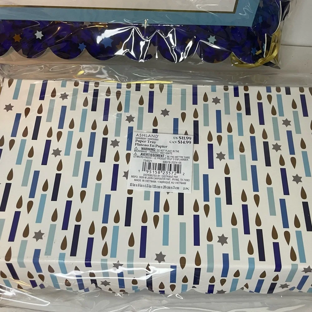 Hanukkah Party 13”x 8” Serving Trays, Blue & Gold, Party Tray,4 Disposable Trays